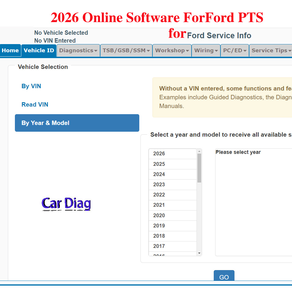 Workshop Tools Online - 2026 Online-Software für Ford PTS Fahrzeugdaten