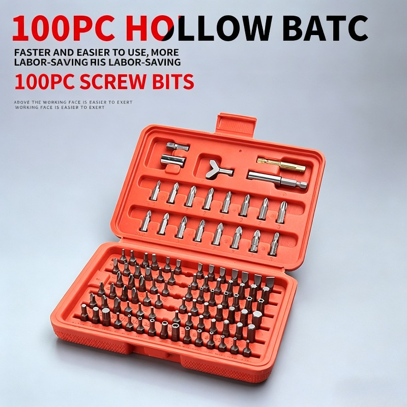 Workshop Use Tools - 100-teiliges Schraubendreher-Bit-Set, Hohles Sicherheits-Bit-Kit mit Verlängerungsstange